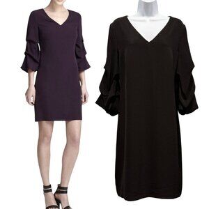 DKNY V-neck Ruched 3/4 Sleeve Sheath Dress Black Size 10